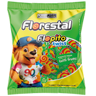 Embalagem do Flopito Twist Vermelho e Amarelo 8 g display 50 × 8 g (400 g) - Florestal