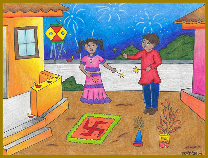 How to draw Happy Diwali scene drawing || An Indian festival scenery - step  by step for beginners | Diwali drawing, Diwali painting, Diwali pictures