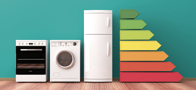 Home appliances and energy efficiency ranking. 3d illustration.