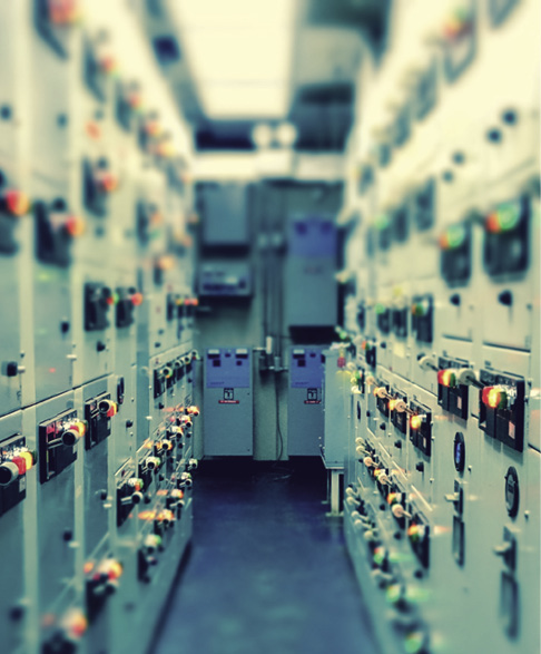Electrical switchgear room,Industrial electrical switch panel on plant and process control with grainy style.