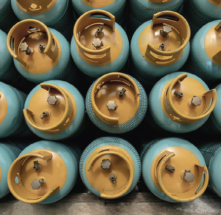 LPG gas bottle stack ready for sell, filling LPG gas bottle.