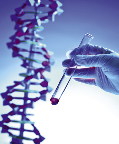 Hand Holding A Chemical Solution Test-tube In A Biochemistry Dna Research Laboratory.