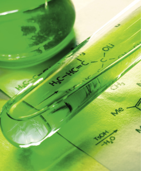 Chemical tubes with reaction formula in light - Image.