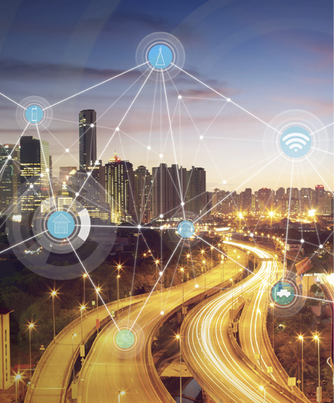 Smart city and wireless communication network, abstract image visual, internet of things.