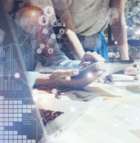 Businessman using tablet analyzing sales data and economic growth graph chart. Business strategy. Abstract icon. Digital marketing.