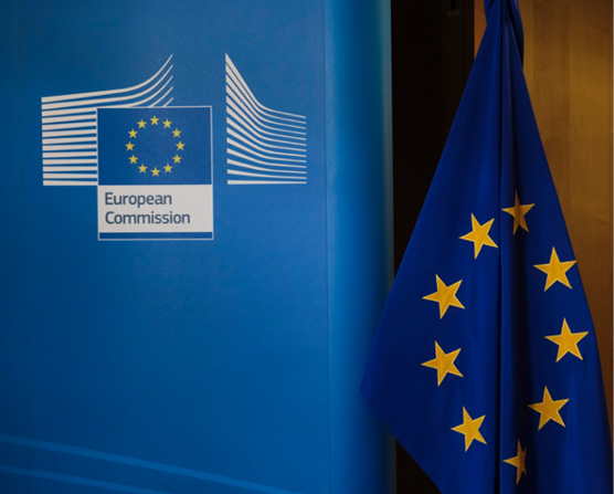 Brussels, Belgium. 28th January 2020. Flag of EU stands in European Commission Headquarters.