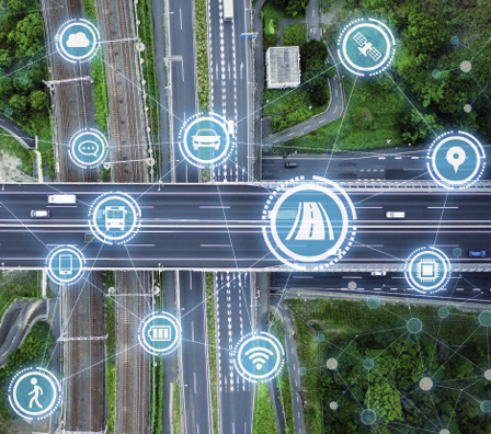 Social infrastructure and communication technology concept. IoT(Internet of Things). Autonomous transportation.
