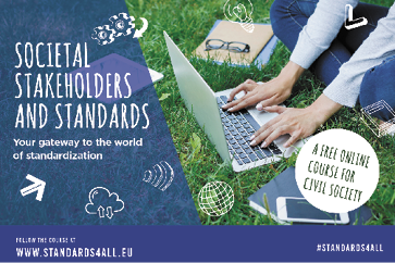 Brochure of the e-learning tool for social Stakeholders 'Standards for all' with link to website.